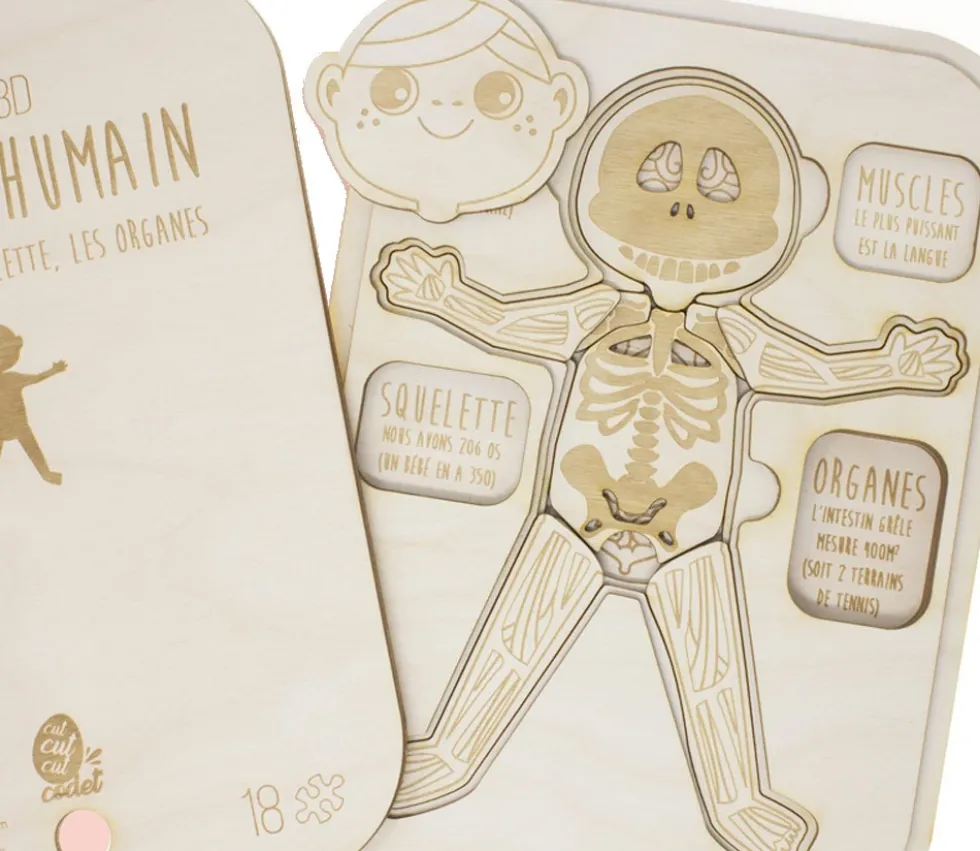 Puzzle éducatif en bois Le corps humain : muscle, squelette et organes