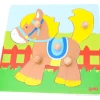 Puzzle en bois à encastrer - Poney avec 5 pièces à boutons