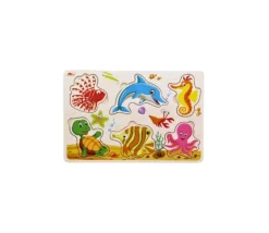 Puzzle en bois 6 à 7 pièces à encastrer monde marin