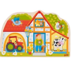 Puzzle en bois 7 pièces encastrement La ferme avec boutons enfant 1 an