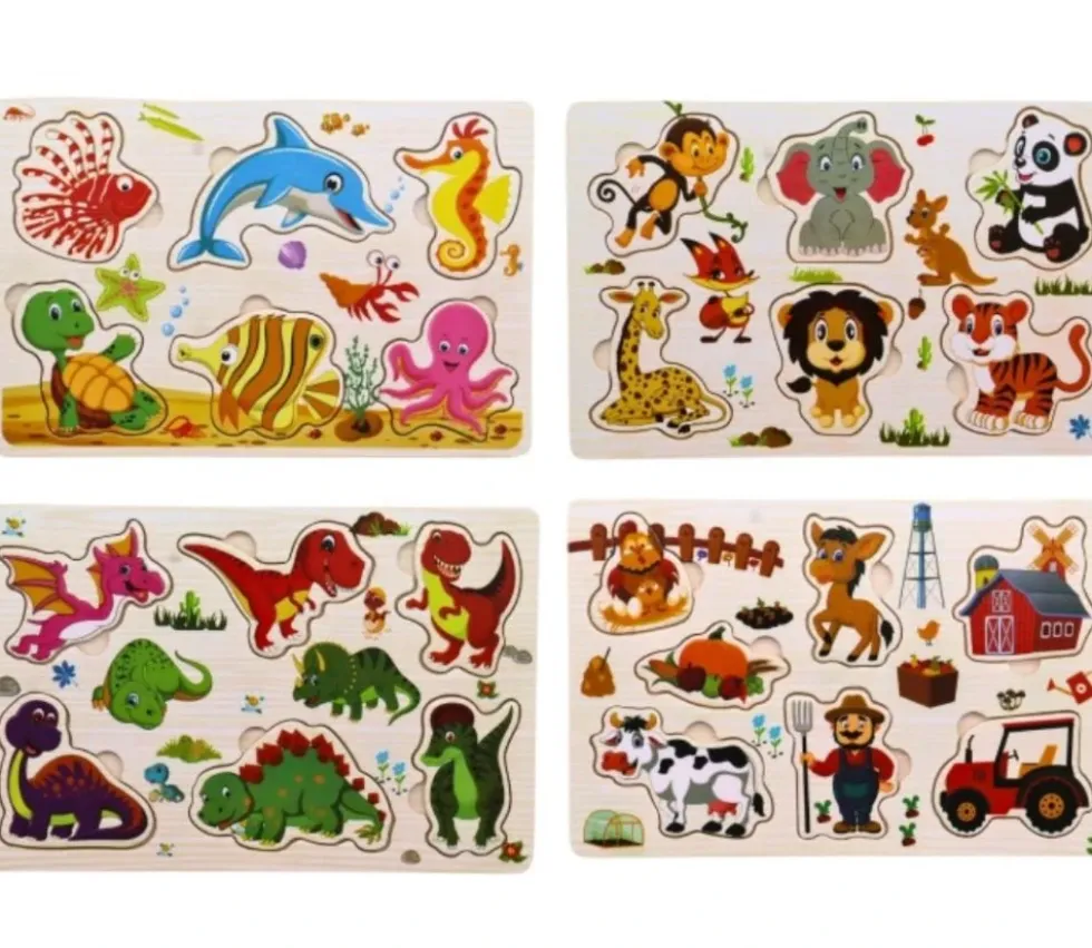 Puzzle en bois 6 à 7 pièces à encastrer dinosaures