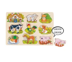 Puzzle en bois sonore animaux de la ferme 8 pièces à encastrer