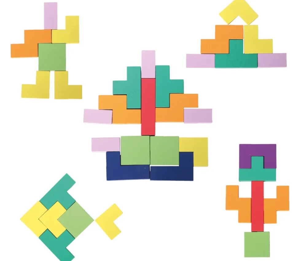 Puzzle multicolore en bois style Tétris - 40 pièces 8 couleurs