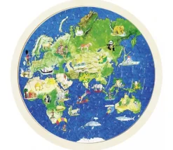 Puzzle rond en bois 57 pièces double face : les continents vus du ciel