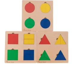 3 Puzzles fractions et portions en bois