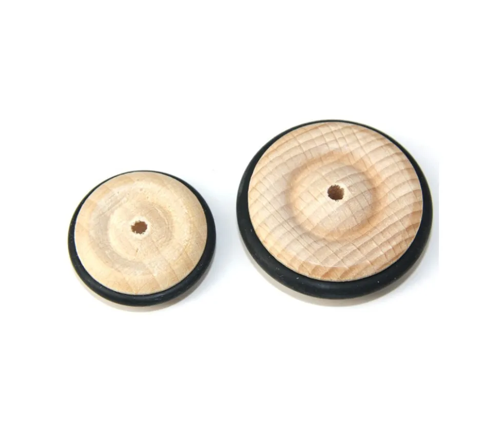 Roue en bois de 3.4 cm avec pneu caoutchouc noir