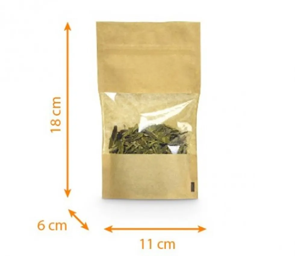 Sachet kraft marron hermétique 11 x 18.5 cm refermables avec fenêtre