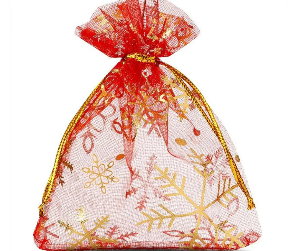 Sac organzine rouge et or 8 x 10 cm flocon