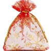 Sac organzine rouge et or 9 x 12 cm flocon