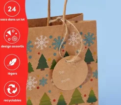 24 Sacs cadeau Noël kraft avec anse à garnir