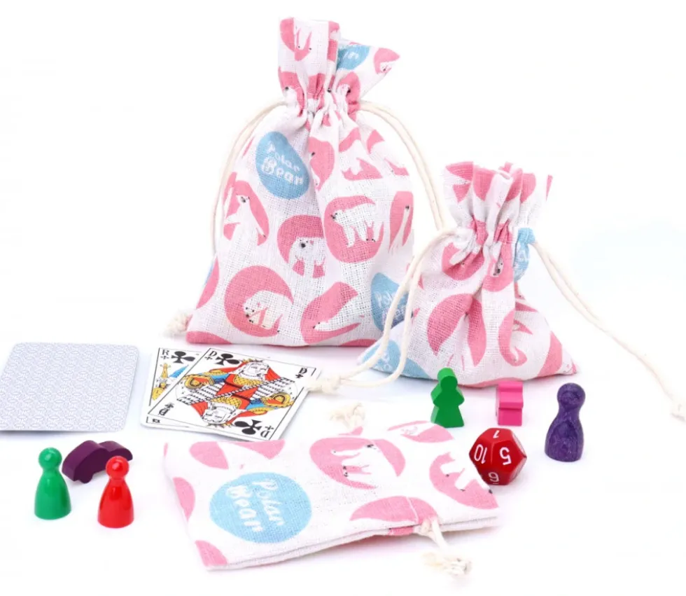 3 Sacs en coton décor ours polaire avec cordon