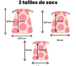3 Sacs en coton décor ours polaire avec cordon