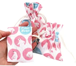 3 Sacs en coton décor ours polaire avec cordon