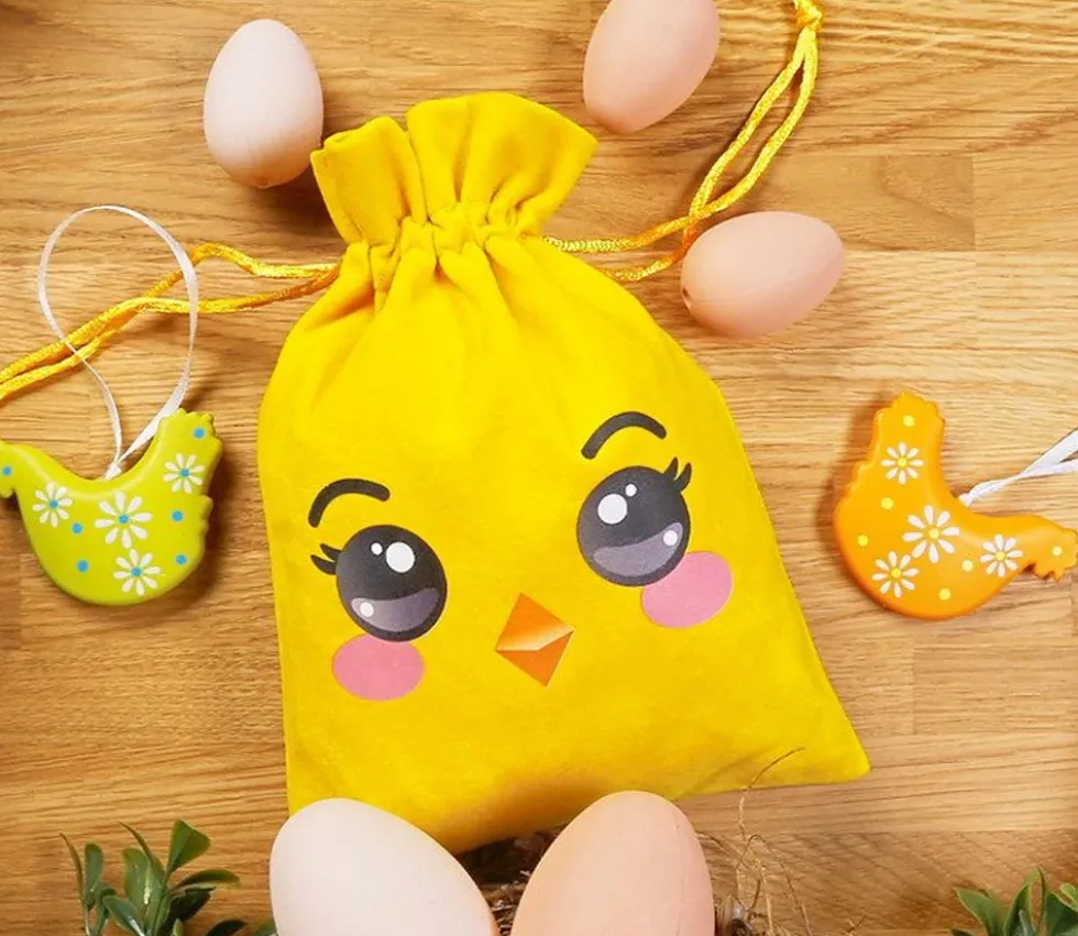 Sac velours jaune 13 x 18 cm poussin