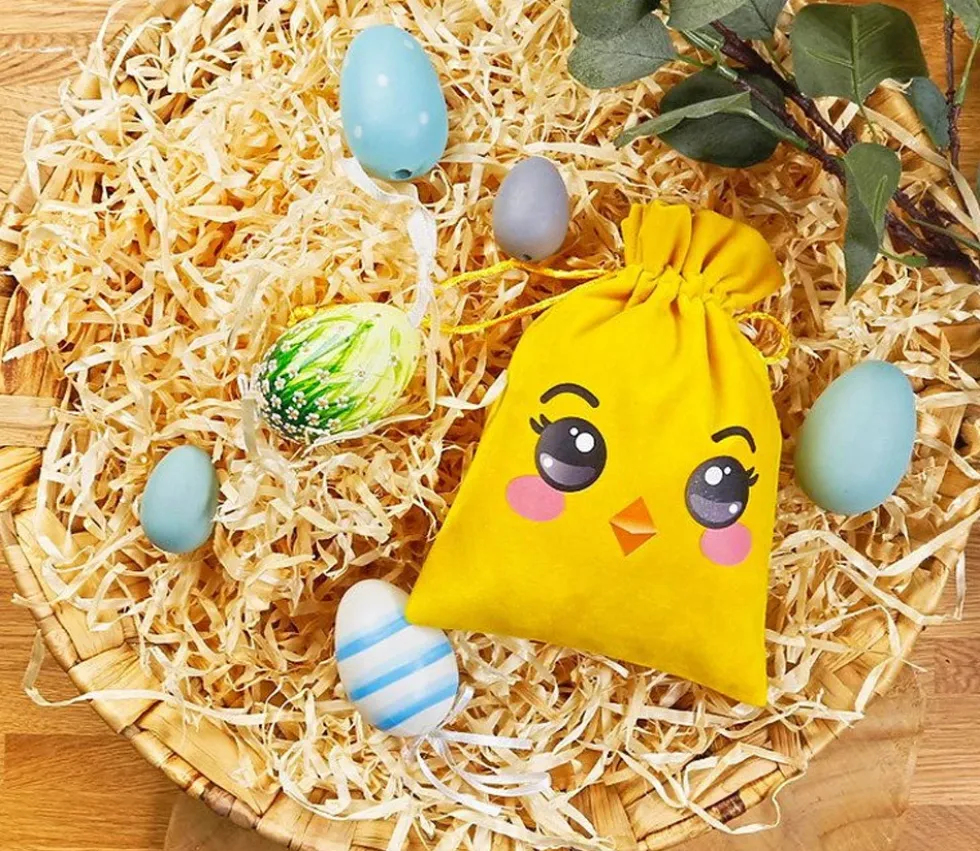 Sac velours jaune 13 x 18 cm poussin