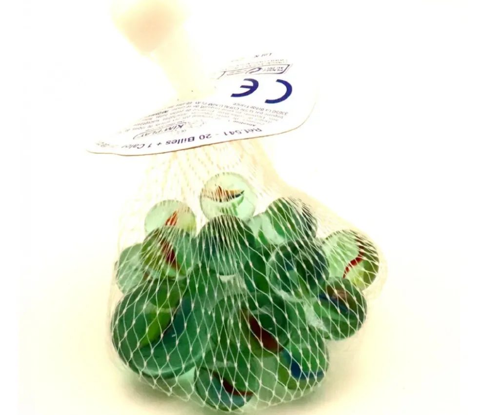 Set de 20 Billes en verre pour jeu + 1 calot en filet