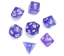 Set 7 dés multifaces Borealis VIOLET pailleté avec chiffres blancs