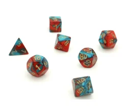 Set 7 dés multi-faces effet rouge et turquoise gemini