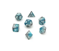 Set 7 dés multi-faces effet turquoise et argenté