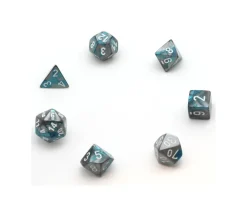 Set 7 dés multi-faces effet turquoise et argenté