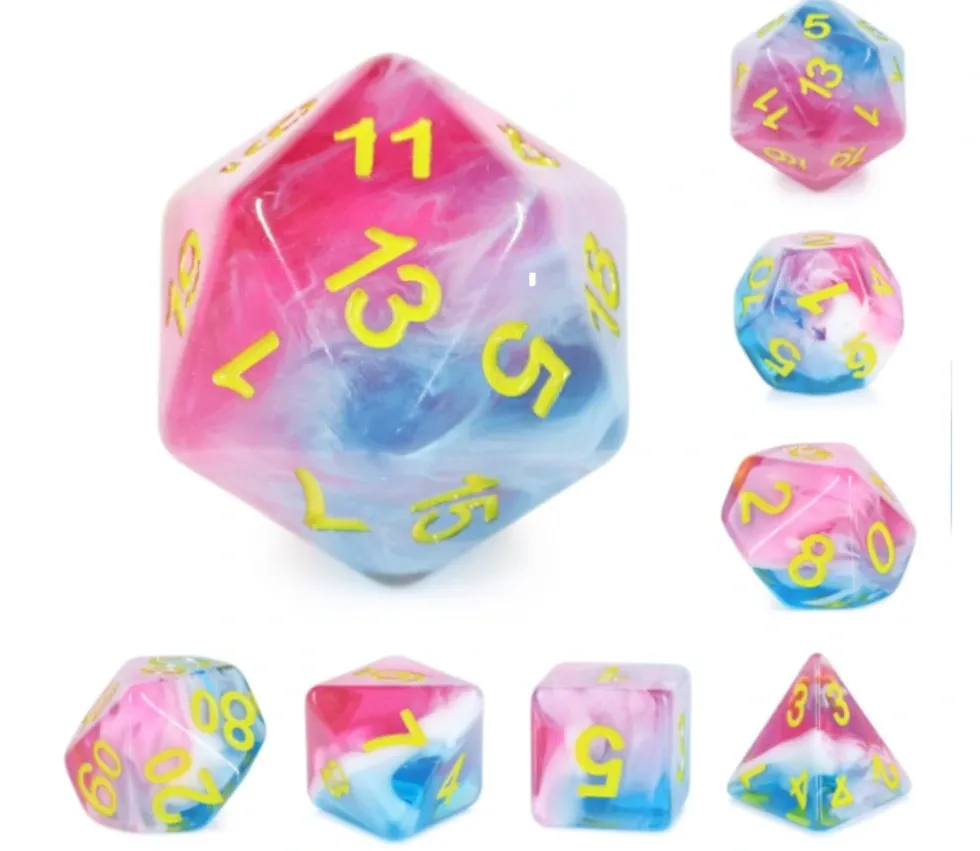 Set 7 dés multi-faces - Glacier rose