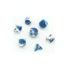 Set 7 dés multi-faces glacé nacré bleu-blanc points rouge