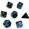 Set 7 dés multi-faces marbrés BLEU/NOIR