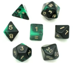 Set 7 dés multi-faces marbrés VERT/NOIR