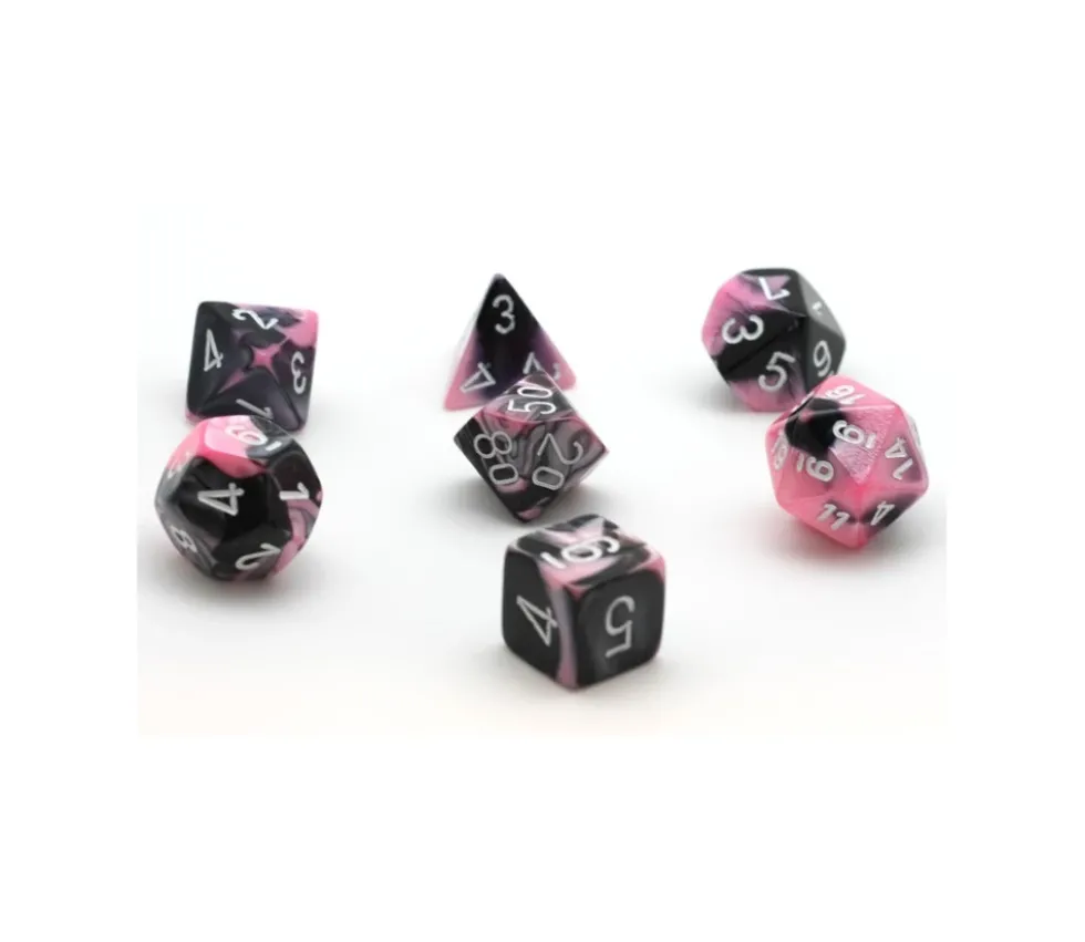 Set 7 dés multi-faces noir et rose