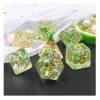 Set 7 dés multi-faces pailletés translucides green flakes