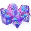 Set 7 dés multi-faces purple sky translucides