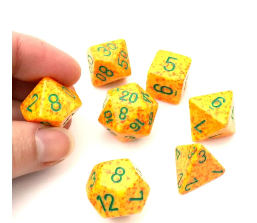 Set 7 dés multi-faces Speckled jaune rouge Lotus