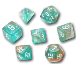 Set 7 dés multi-faces - Tranquil World marron vert