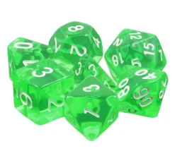 Set 7 dés multi-faces translucides émeraude vert