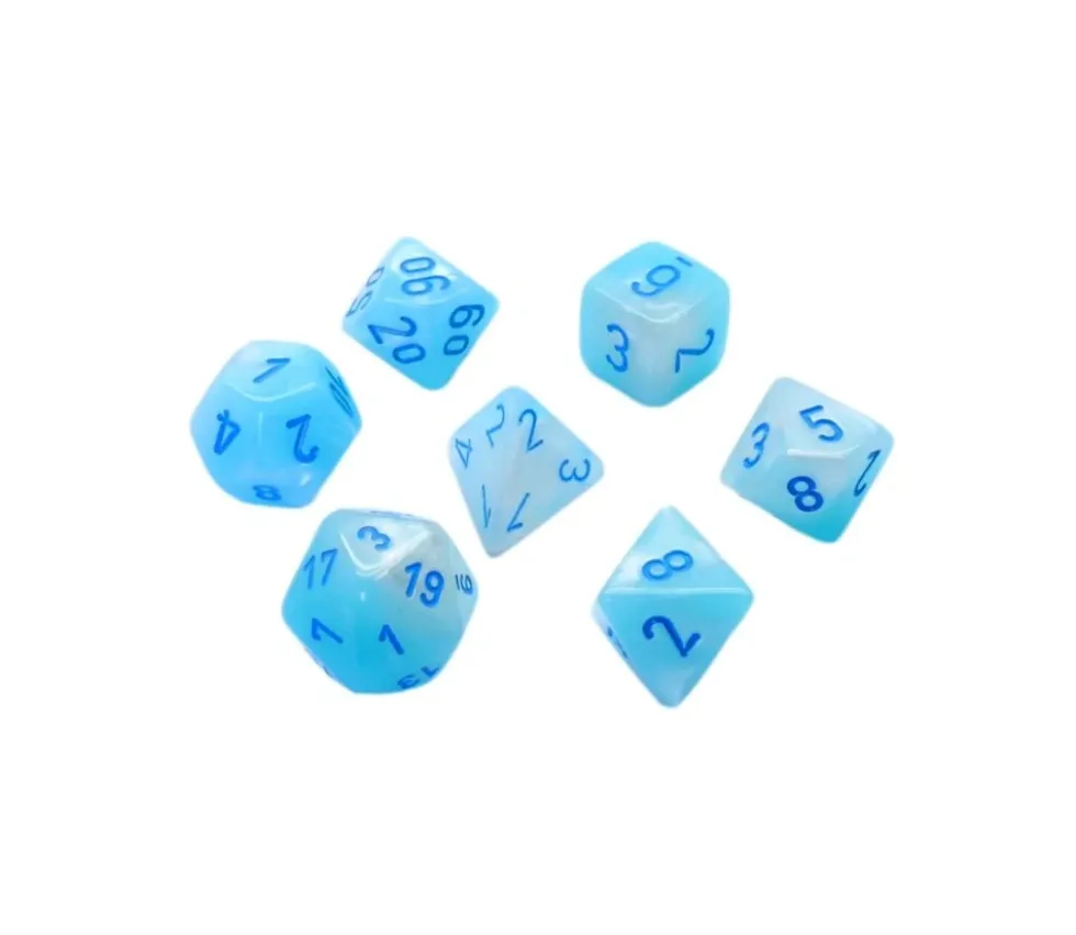 Set 7 dés multi-faces turquoise et blanc Gemini