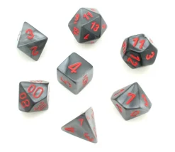 Set 7 dés multi-faces Velvet noir gris avec chiffres rouges