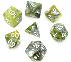 Set 7 dés multi-faces vert et argent green flow