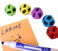 Set 5 gros Dés lettres 12 faces colorés Jumbo