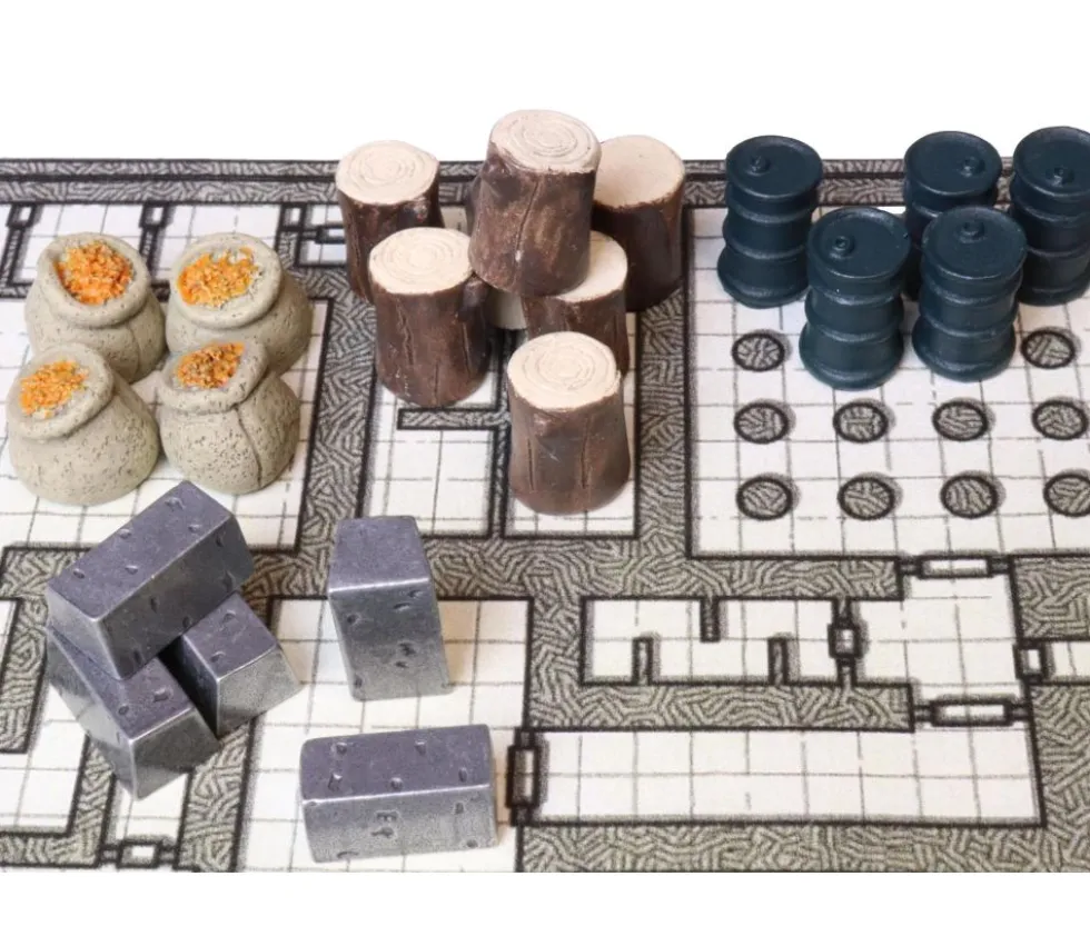 Set 80 jetons ressources de jeux : 4 sortes nourriture, huile, métal, bois
