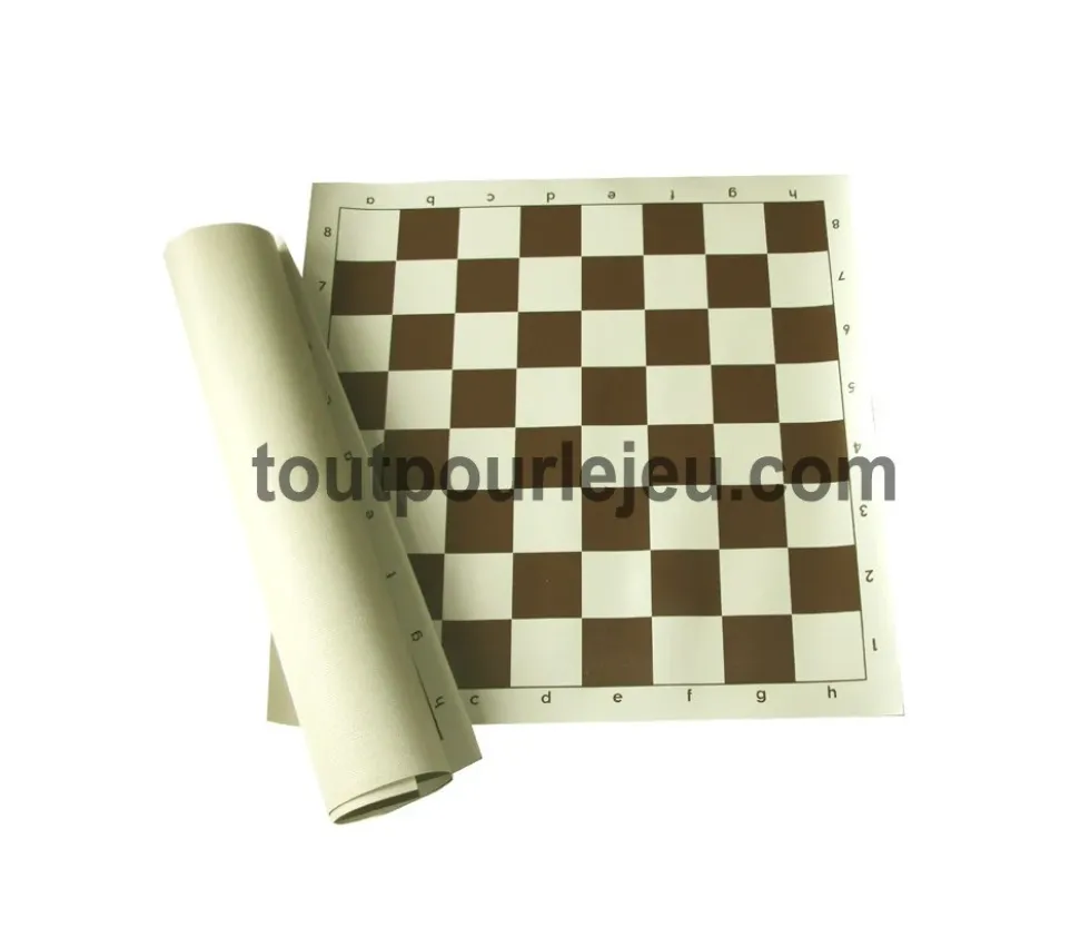 Set Jeu Echec complet taille 5 : 32 pions + échiquier enroulable 49 x 49 cm marron blanc