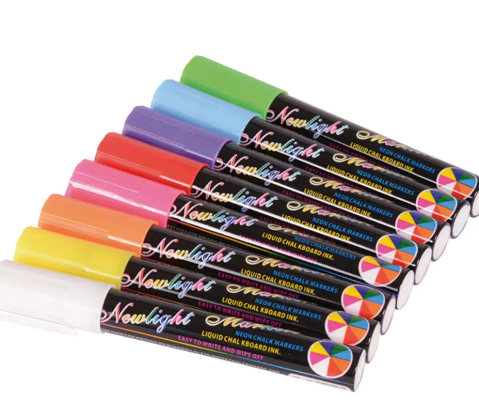 8 stylos à craie liquide couleurs vives pour tableau, ardoise, vitres