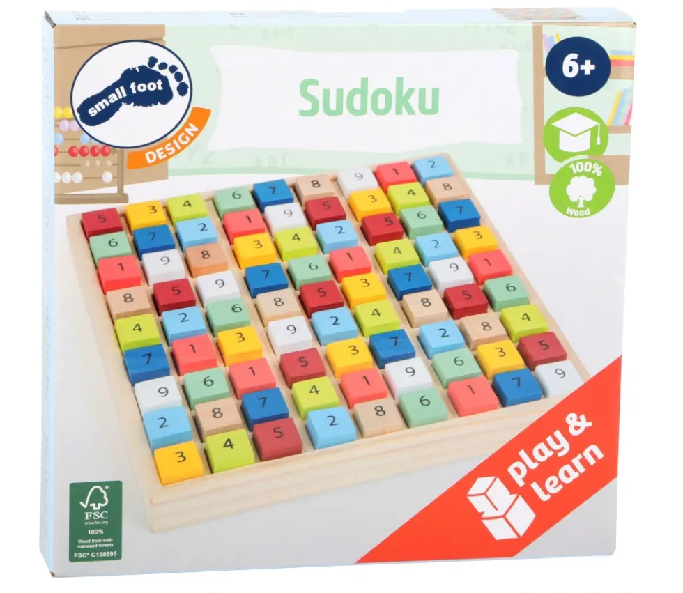 Sudoku en bois carrés couleurs et chiffres