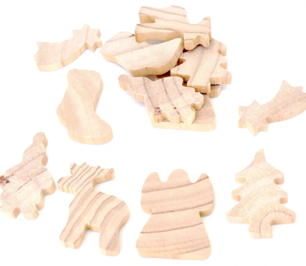 12 sujets de Noël en bois naturel à décorer