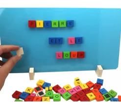 Tableau bois magnétique avec 69 jetons lettres bois aimantées