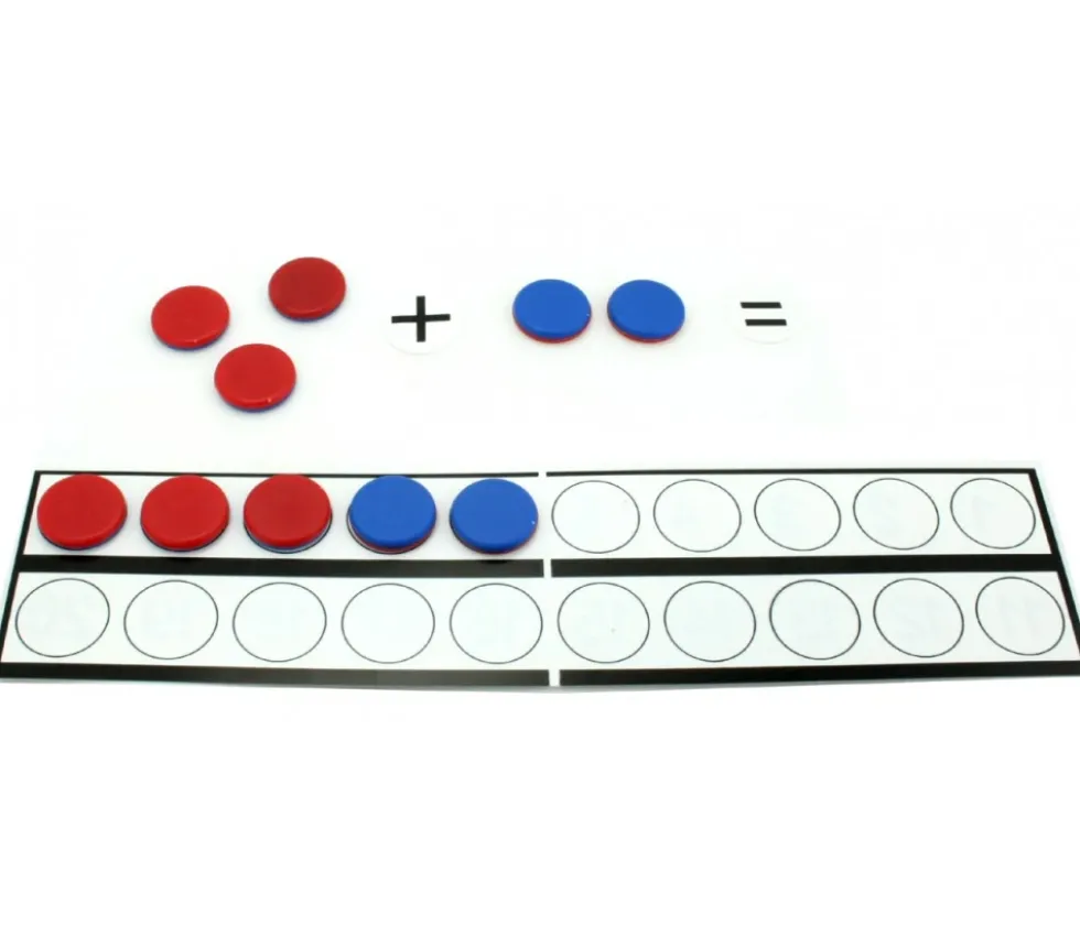 Tableau de calcul de 1 à 20 + 32 jetons bicolores signes mathématiques