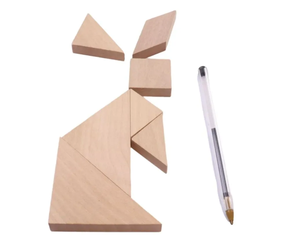 Tangram carré puzzle en bois naturel