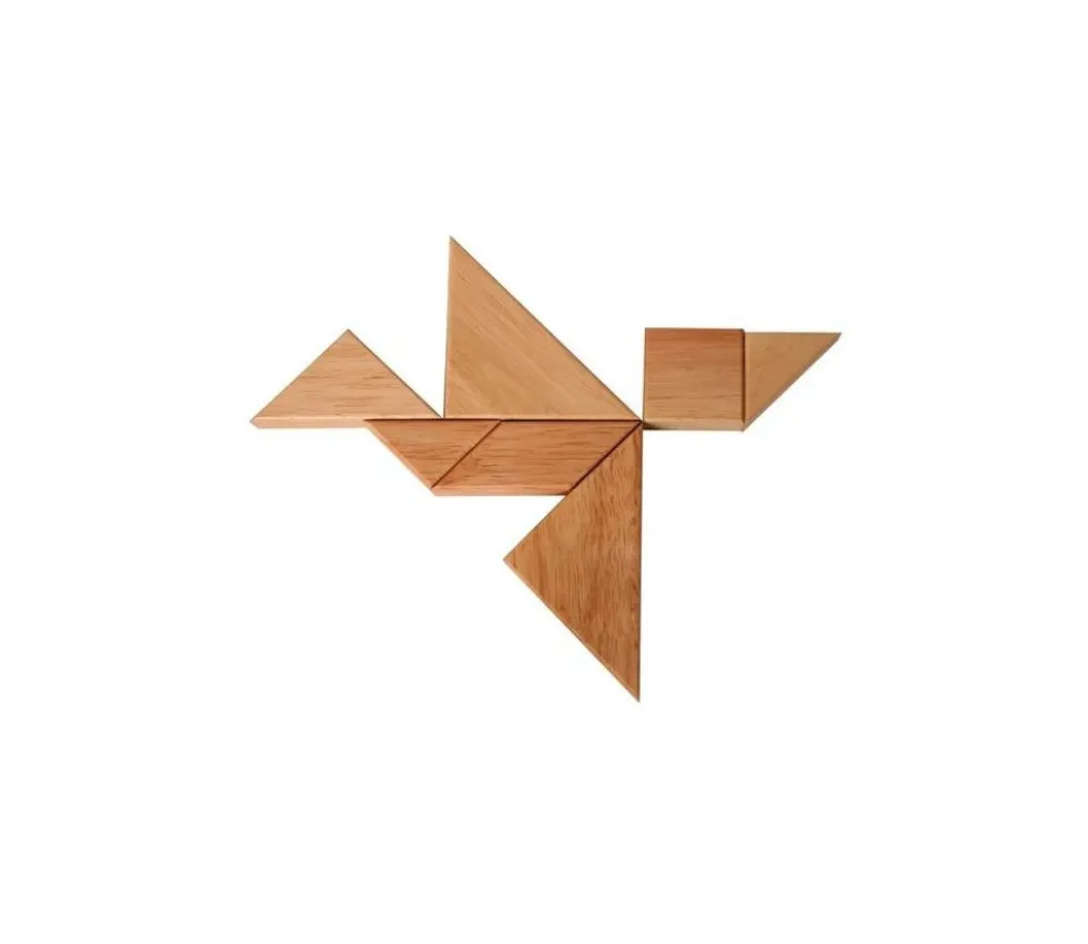 Tangram jeu esprit construction en bois avec cadre 11.5 x 11.5 cm