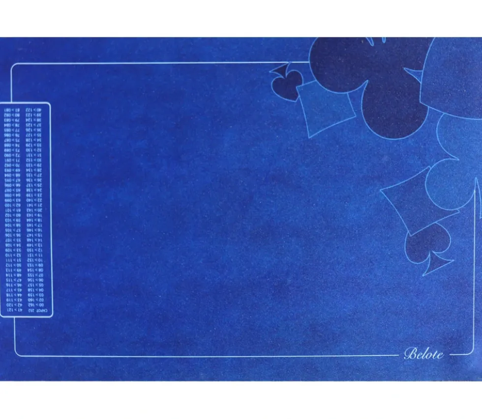 Tapis de cartes Belote 40 X 60 cm bleu grille Points joueurs - déco pique