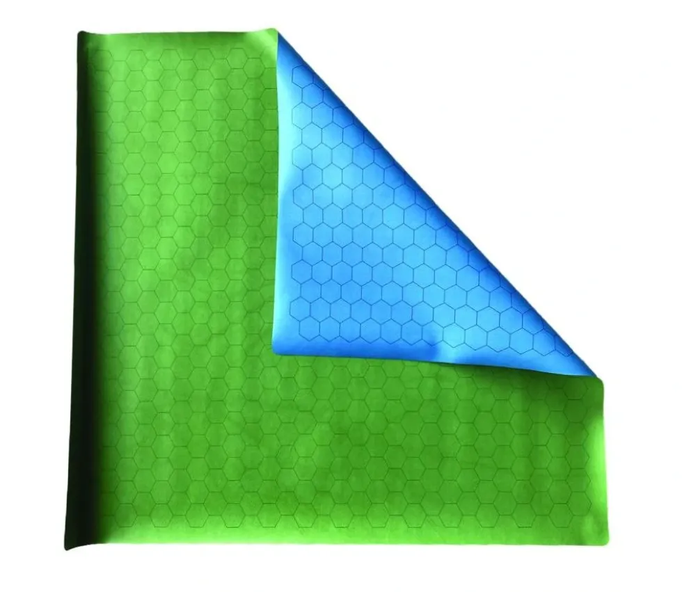 Tapis de jeu recto bleu - verso vert battlemap hexagone effaçable plateau 66 x 60 cm