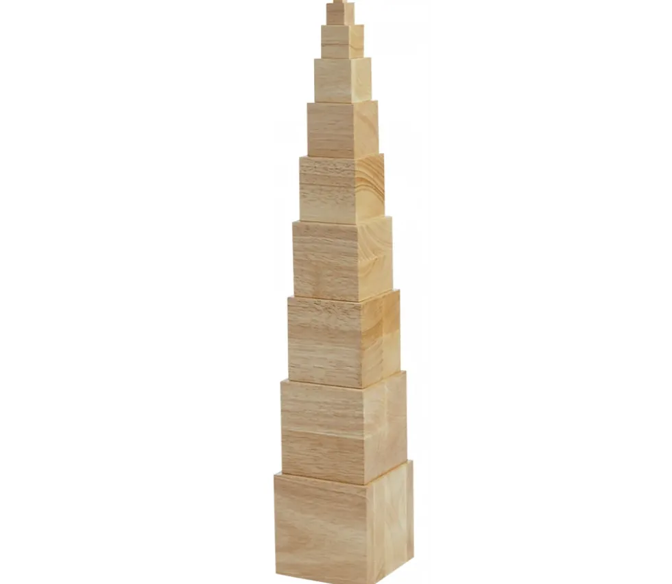 Tour bois naturel Montessori - 10 cubes en bois